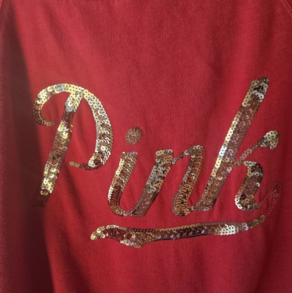PINK Victoria's Secret Sweatshirt L Hoodie Red Sequins - Picture 4 of 6